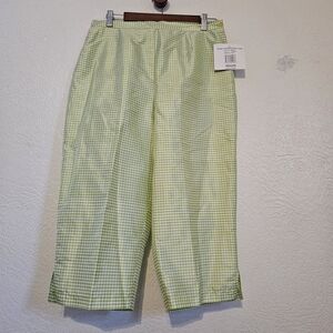 Vintage 100% Silk Erin London Green Gingham Capris
